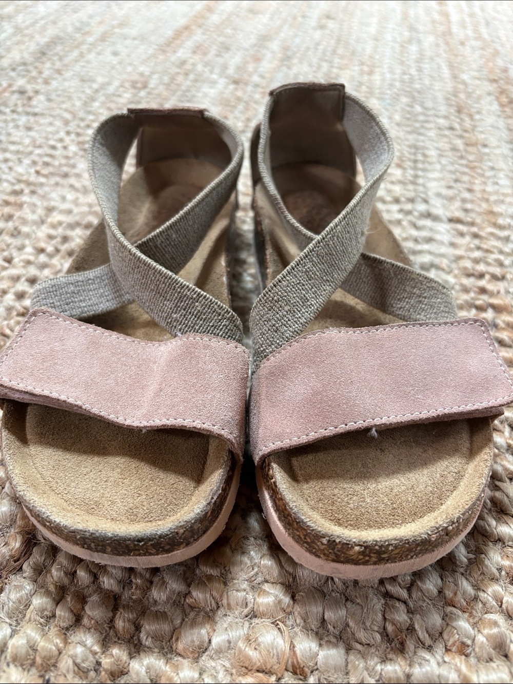 Kids Pink Suede Cross-Strap Sandals